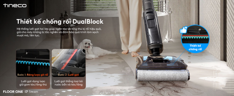 Công nghệ chống rối DualBlock xóa tan nỗi lo tóc rối trên Tineco FLOOR ONE i7 Steam