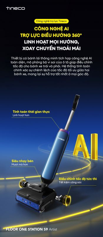 máy hút bụi Tineco FLOOR ONE STATION S9 Artist dọn dẹp nhẹ nhàng nhờ công nghệ trợ lực SmoothDrive thế hệ mới.