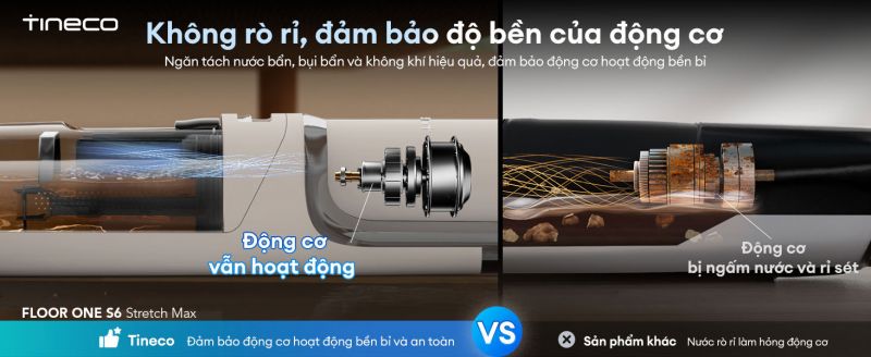 Tineco Floor One S6 Stretch Max tách bình nước bẩn thành ba khoang.